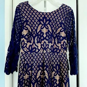 Nwt Eliza J navy blue lace dress w nude liner